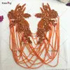 WDP-297 Keering Pink Flower Rhinestone Appliques Elegant Rhinestone Fringe Shoulder Patch for Prom Dresses