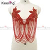 WDP-297 Keering Pink Flower Rhinestone Appliques Elegant Rhinestone Fringe Shoulder Patch for Prom Dresses
