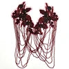 WDP-297 Keering Pink Flower Rhinestone Appliques Elegant Rhinestone Fringe Shoulder Patch for Prom Dresses