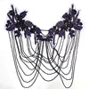 WDP-297 Keering Pink Flower Rhinestone Appliques Elegant Rhinestone Fringe Shoulder Patch for Prom Dresses