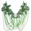 WDP-297 Keering Pink Flower Rhinestone Appliques Elegant Rhinestone Fringe Shoulder Patch for Prom Dresses