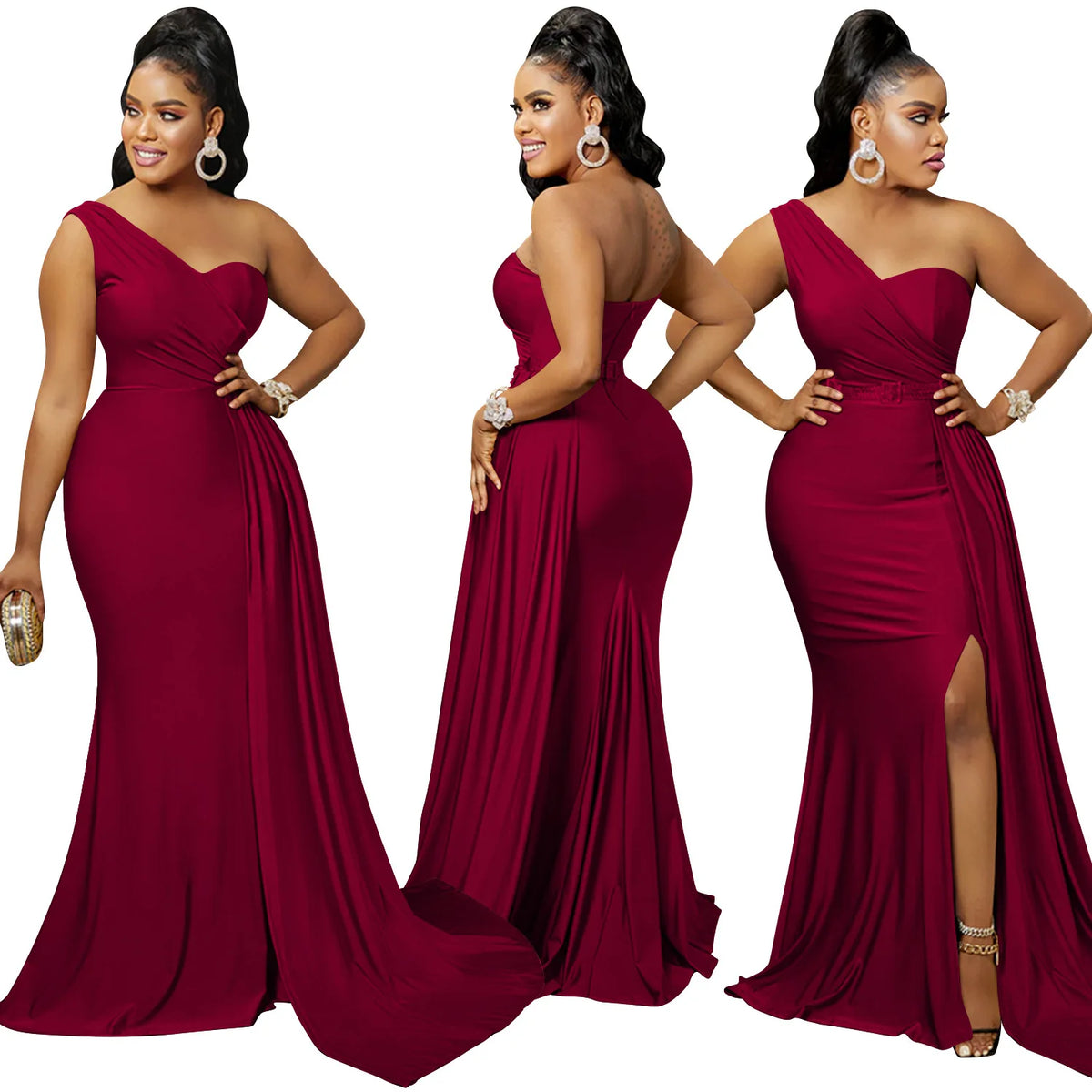 X5819 Latest Design Fashion Party Dresses Women One Shoulder Sleeve Evening Dresses Women Lady Elegant Mermaid Prom Dresses