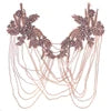 WDP-297 Keering Pink Flower Rhinestone Appliques Elegant Rhinestone Fringe Shoulder Patch for Prom Dresses