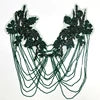 WDP-297 Keering Pink Flower Rhinestone Appliques Elegant Rhinestone Fringe Shoulder Patch for Prom Dresses