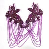 WDP-297 Keering Pink Flower Rhinestone Appliques Elegant Rhinestone Fringe Shoulder Patch for Prom Dresses