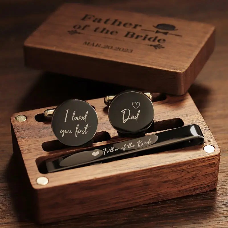 Personalized Name Cufflinks in Wooden Box Groomsmen Gifts and Bachelor Party Gift for Dad for Wedding or Engagement