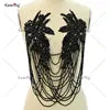 WDP-297 Keering Pink Flower Rhinestone Appliques Elegant Rhinestone Fringe Shoulder Patch for Prom Dresses