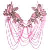 WDP-297 Keering Pink Flower Rhinestone Appliques Elegant Rhinestone Fringe Shoulder Patch for Prom Dresses