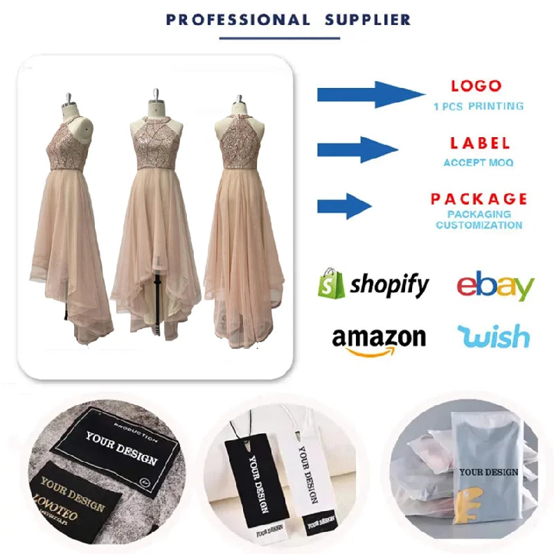 TW00128 Gowns for Women Evening Dresses Splice Multi Layer Mesh Sleeveless Halter Irregular Sequin Ball Gown Party Prom Dresses