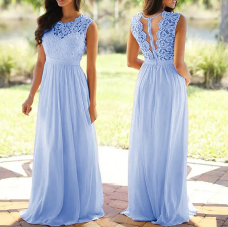 2026 Women Elegant Lace Patchwork Long Dress Female Solid Wedding Bridesmaid Party Maxi Dress Robe Femme Vestidos Dresses S-5XL