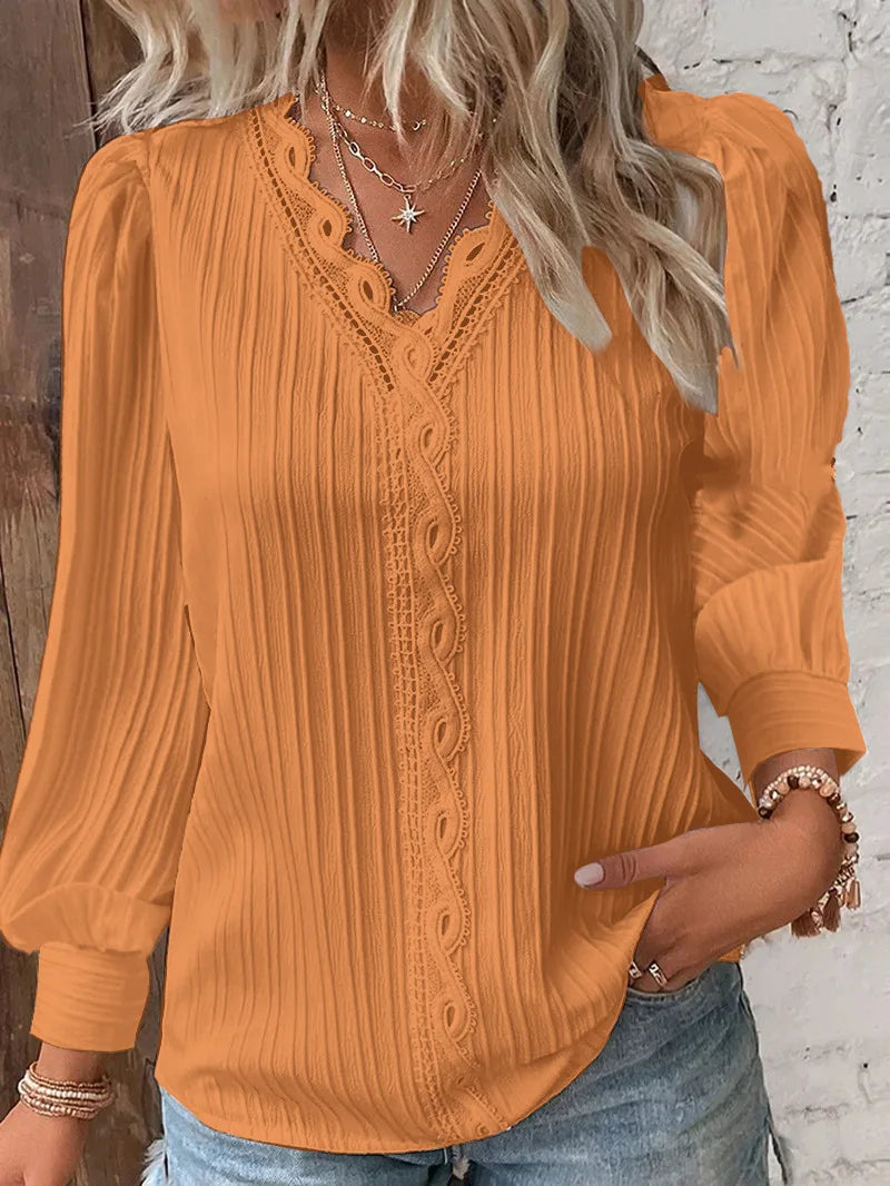 Women Red Striped Women's Blouses Fashion Solid V-neck Casual Long Sleeve Tops Elegant Office Shirts Female Slim Blusas