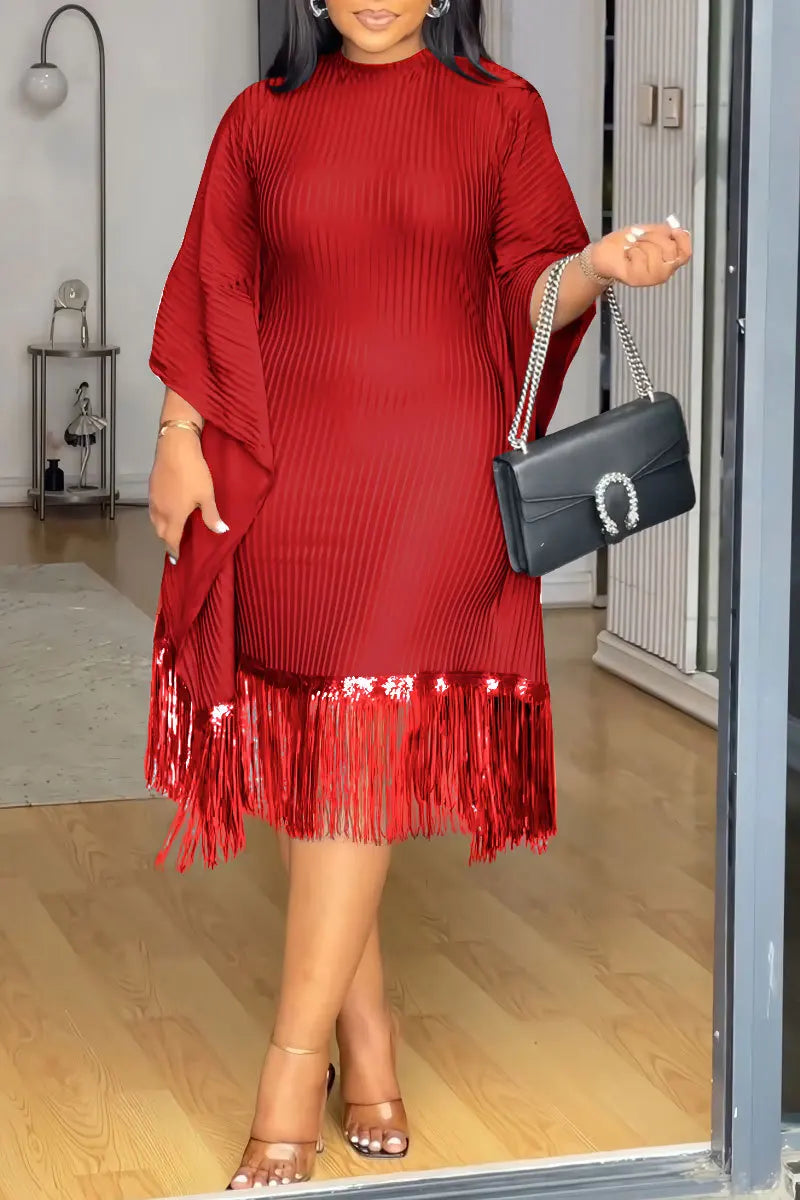 African Dresses For Women Elegant Dashiki 2025 Spring Autumn Tassel Sequin Dress Ladies Traditional Africa Clothing Fairy Dress