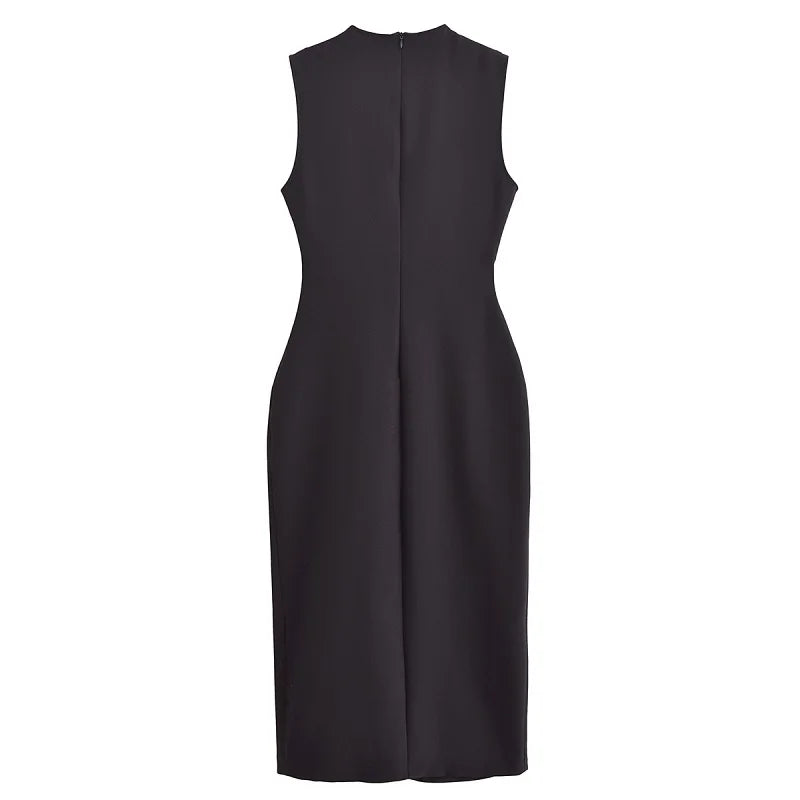 MUJER 2025 Womens Dresses Black Office Long Dresses for Women Spring Sleeveless Midi Dress Woman Belt Button Women's Dress Vest
