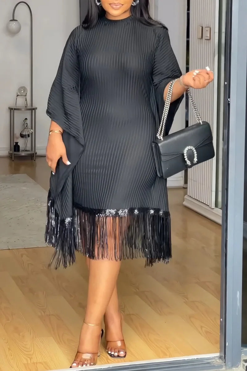 African Dresses For Women Elegant Dashiki 2025 Spring Autumn Tassel Sequin Dress Ladies Traditional Africa Clothing Fairy Dress