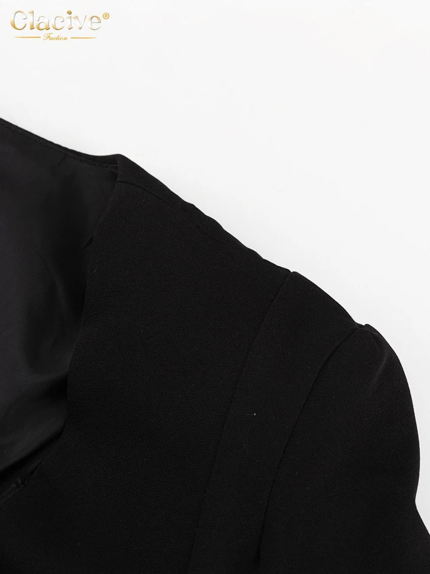 Clacive Bodycon Black Office Women's Shirt Fashion Square Collar Long Sleeve Shirts Elegant Classic Solid Tops Female Clothing