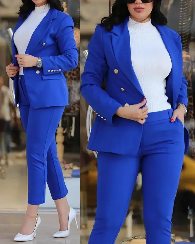 Sets for Women 2 Pieces Autumn Fashion Notched Neck Long Sleeve Blazer & Elegant High Waist Work Pants Set Office Lady