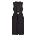 MUJER 2025 Womens Dresses Black Office Long Dresses for Women Spring Sleeveless Midi Dress Woman Belt Button Women's Dress Vest