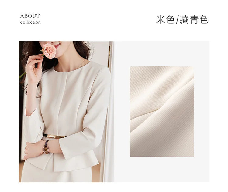 Women's Professional Dresses Suits, Women's Slim Temperament, Hip Dress Skirts, Hosts, Hotel Office Lady Overalls with Belt