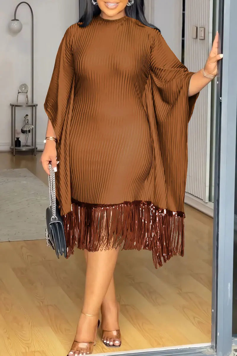 African Dresses For Women Elegant Dashiki 2025 Spring Autumn Tassel Sequin Dress Ladies Traditional Africa Clothing Fairy Dress