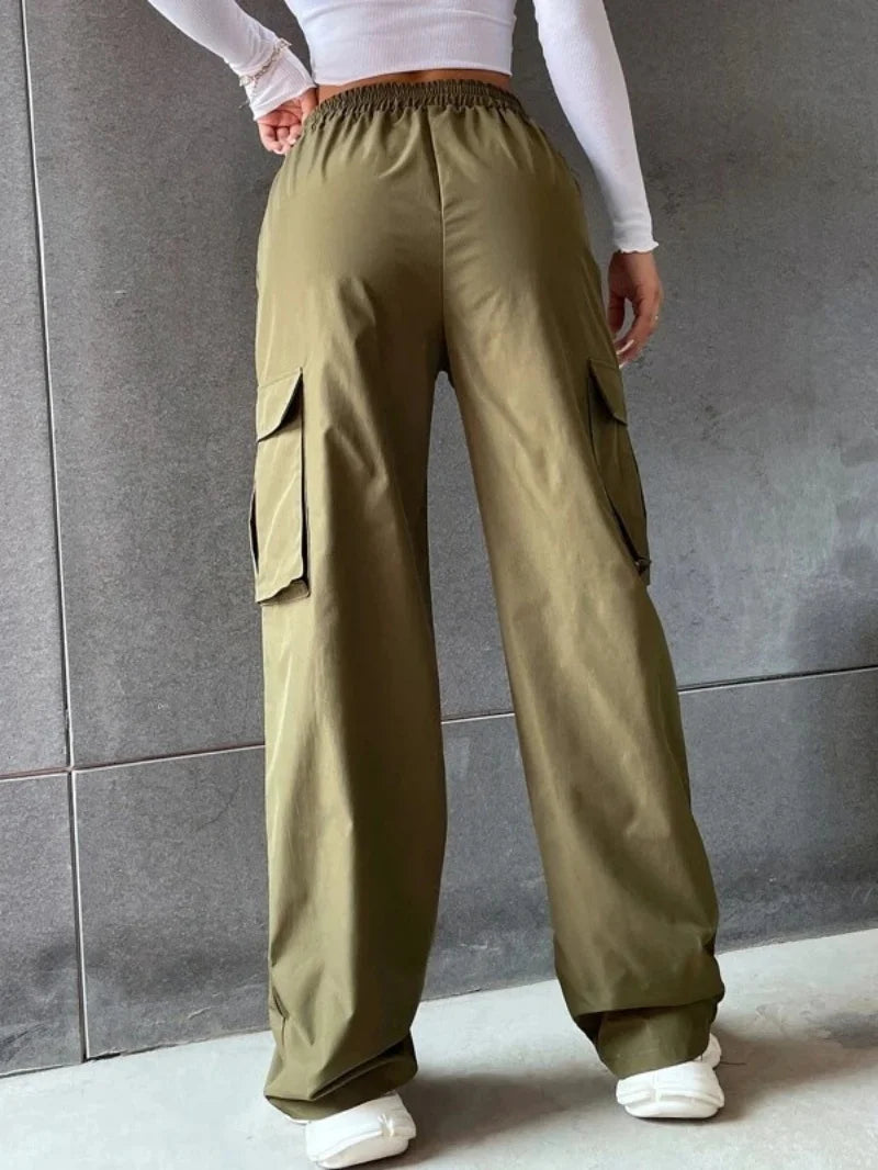 Fashion Women Baggy Joggers Pants Casual Communte Female Chic Straight Cargo Pant Elastic High Waist Elegant Oversized Trousers
