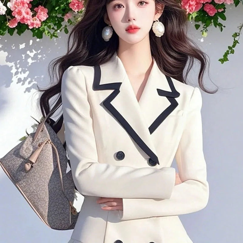 Office Blazer Dress Women Elegant Preppy Style Pleated Blazer Short Dress Fashion double-breasted Lapel Party Evening Dress Y2K