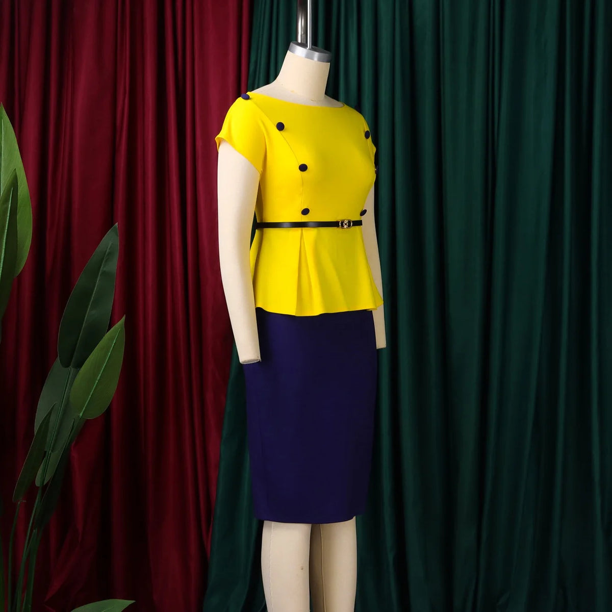 Elegant Office Dresses for Women O Neck Short Sleeve Belt Waisted Package Hips Mid Calf Professional Business Work Dress Midi OL
