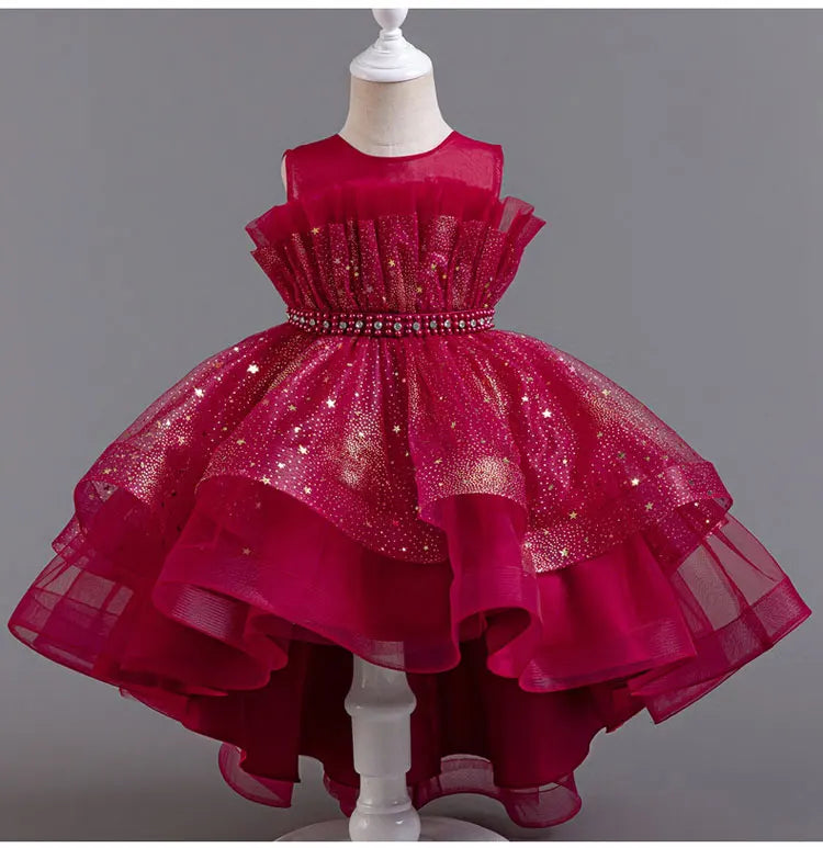 Lace Mesh Sleeveless Party Dress for Kids Girl Fashion Solid Color Girls Party Dresses Summer Evening Dresses 3-12 Years