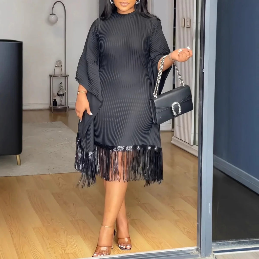 African Dresses For Women Elegant Dashiki 2025 Spring Autumn Tassel Sequin Dress Ladies Traditional Africa Clothing Fairy Dress