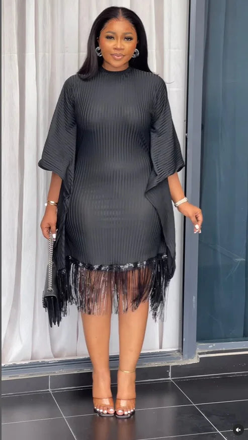 African Dresses For Women Elegant Dashiki 2025 Spring Autumn Tassel Sequin Dress Ladies Traditional Africa Clothing Fairy Dress