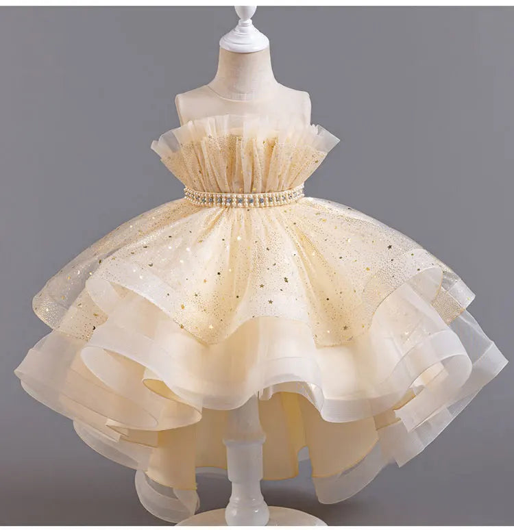 Lace Mesh Sleeveless Party Dress for Kids Girl Fashion Solid Color Girls Party Dresses Summer Evening Dresses 3-12 Years