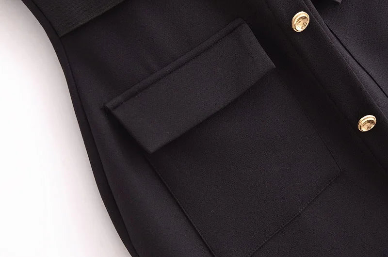 MUJER 2025 Womens Dresses Black Office Long Dresses for Women Spring Sleeveless Midi Dress Woman Belt Button Women's Dress Vest