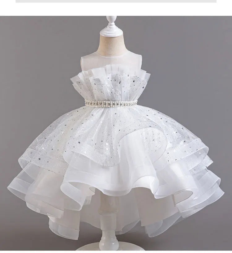 Lace Mesh Sleeveless Party Dress for Kids Girl Fashion Solid Color Girls Party Dresses Summer Evening Dresses 3-12 Years
