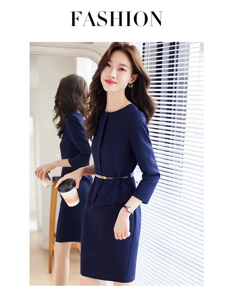 Women's Professional Dresses Suits, Women's Slim Temperament, Hip Dress Skirts, Hosts, Hotel Office Lady Overalls with Belt