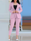 Sets for Women 2 Pieces Autumn Fashion Notched Neck Long Sleeve Blazer & Elegant High Waist Work Pants Set Office Lady
