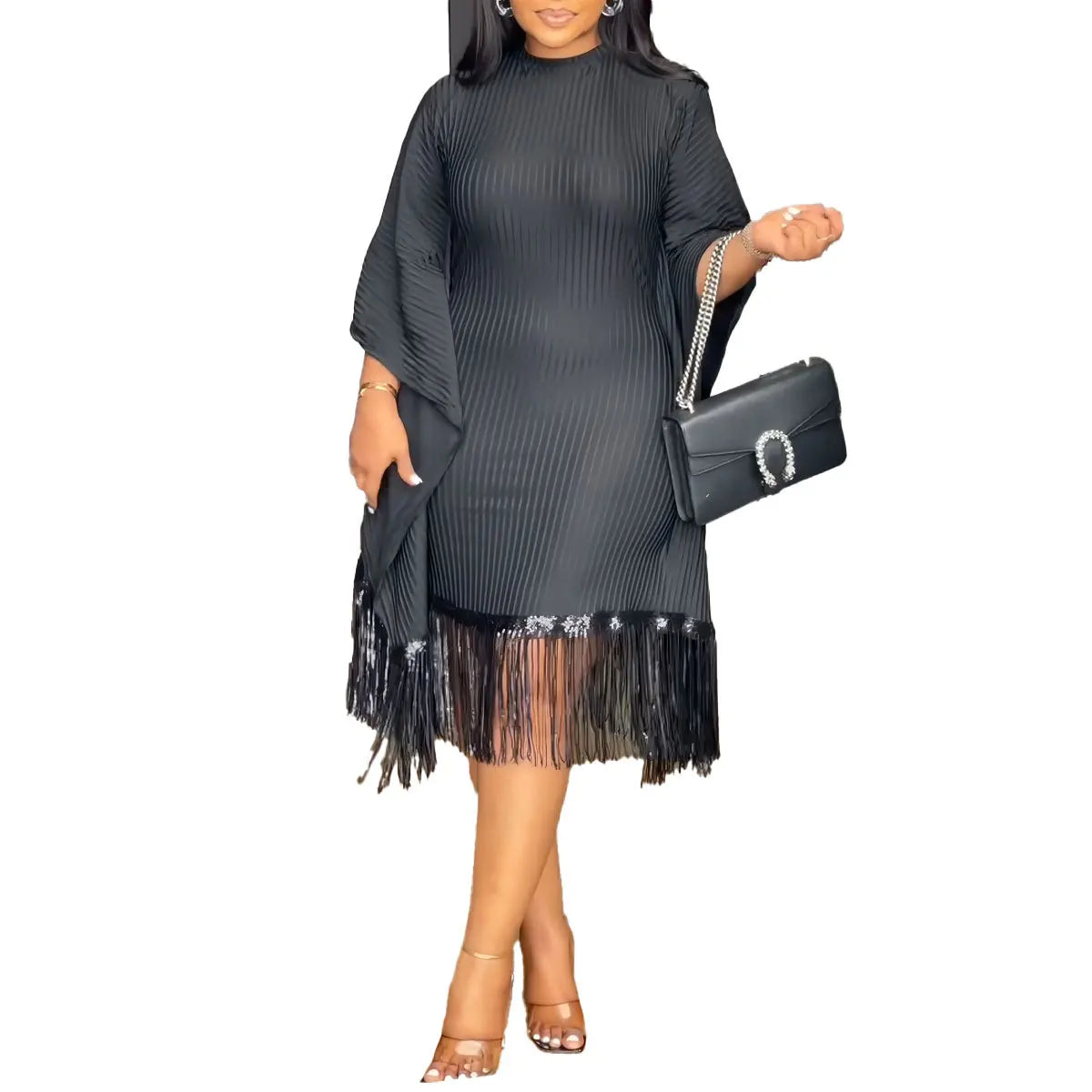 African Dresses For Women Elegant Dashiki 2025 Spring Autumn Tassel Sequin Dress Ladies Traditional Africa Clothing Fairy Dress