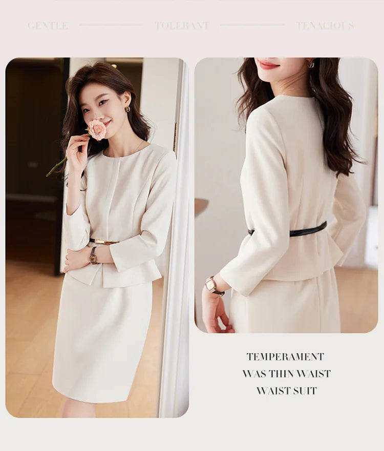 Women's Professional Dresses Suits, Women's Slim Temperament, Hip Dress Skirts, Hosts, Hotel Office Lady Overalls with Belt