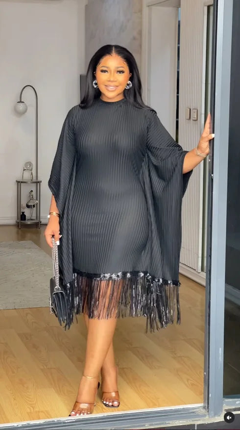African Dresses For Women Elegant Dashiki 2025 Spring Autumn Tassel Sequin Dress Ladies Traditional Africa Clothing Fairy Dress