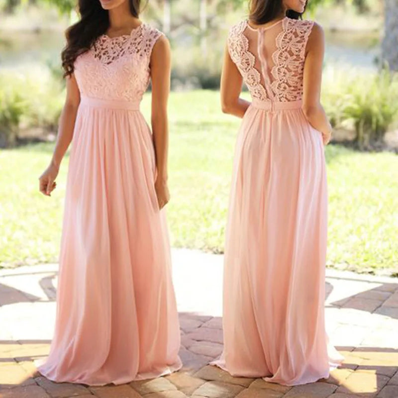 2026 Women Elegant Lace Patchwork Long Dress Female Solid Wedding Bridesmaid Party Maxi Dress Robe Femme Vestidos Dresses S-5XL
