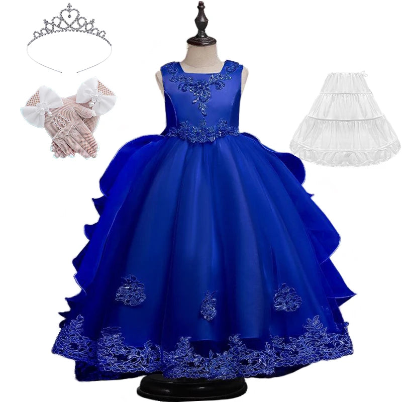 Formal Occasion Girls Floor Length with Train Wedding Evening Cocktail Dresses Children's Stage Show Bridesmaid Graduation Dress