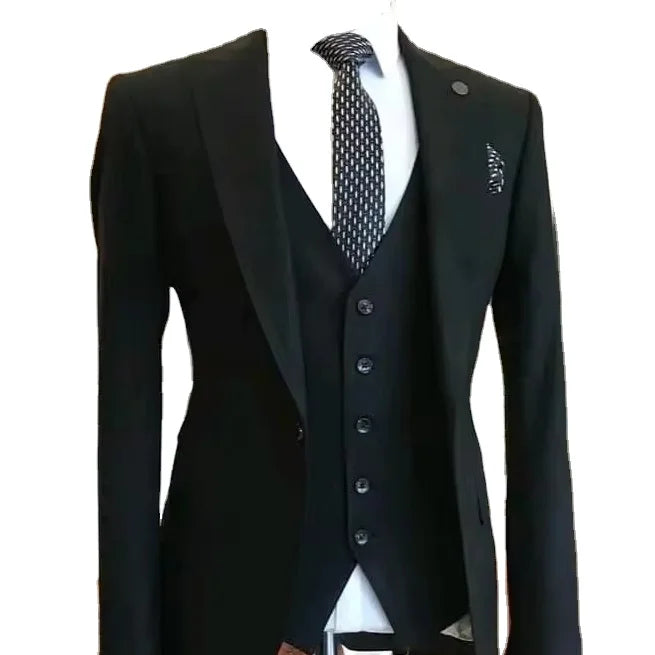 2024 Elegant Gentleman Business Suit for Men High Quality Solid Slim Fit Blazer Large Size 3 Pieces Wedding Suit Breathable