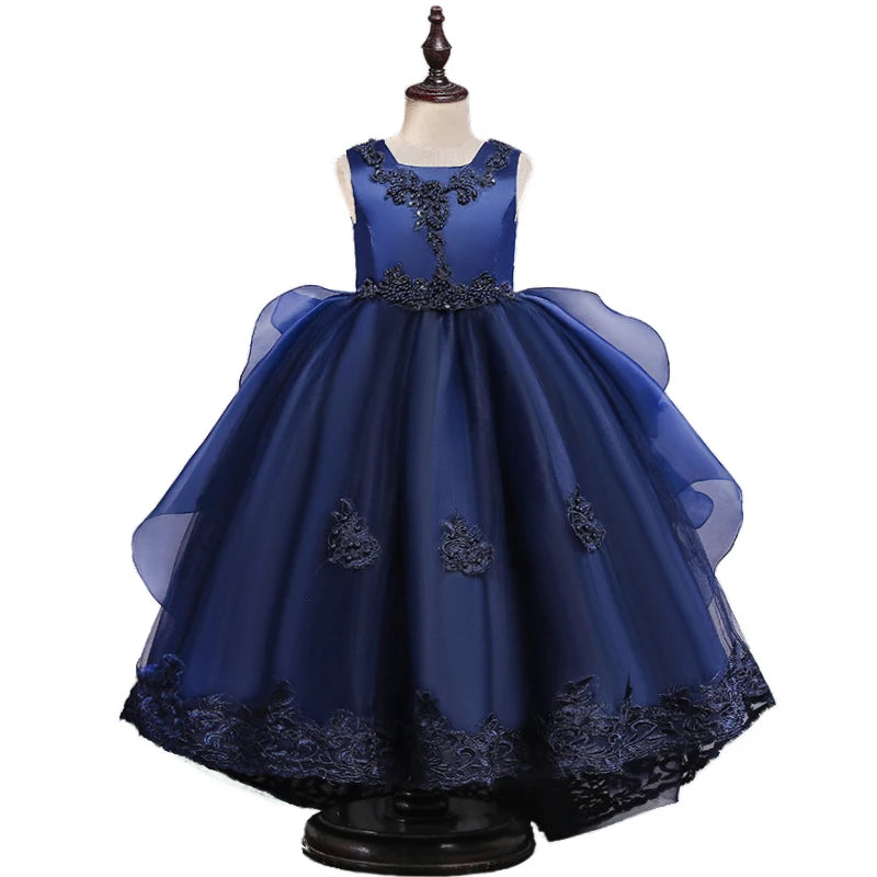 Formal Occasion Girls Floor Length with Train Wedding Evening Cocktail Dresses Children's Stage Show Bridesmaid Graduation Dress