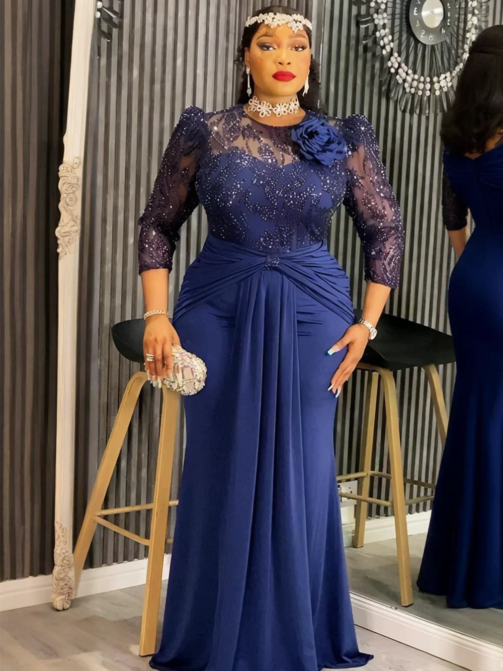 Plus Size African Party Dresses for Women Dashiki Sequin Sexy Bodycon Long Dress Elegant Turkey Muslim Wedding Evening Gown