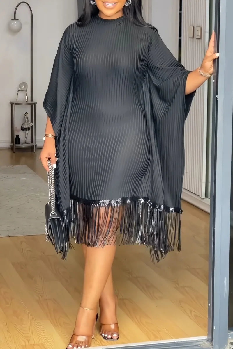 African Dresses For Women Elegant Dashiki 2025 Spring Autumn Tassel Sequin Dress Ladies Traditional Africa Clothing Fairy Dress