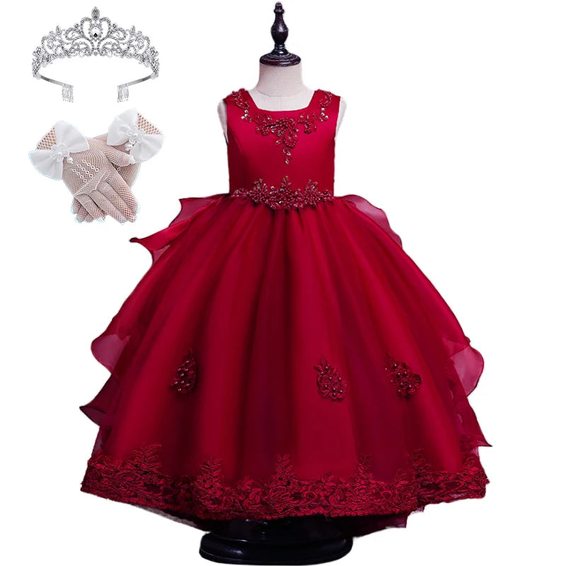 Formal Occasion Girls Floor Length with Train Wedding Evening Cocktail Dresses Children's Stage Show Bridesmaid Graduation Dress