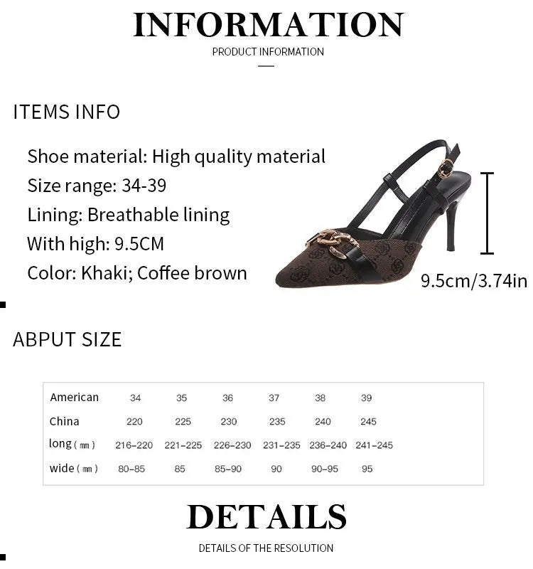 2025 Women's Fashion Baotou Sandals Spring New Pointed Head Shallow Mouth Metal Buckle Anti-slip Wear-resistant High Heels