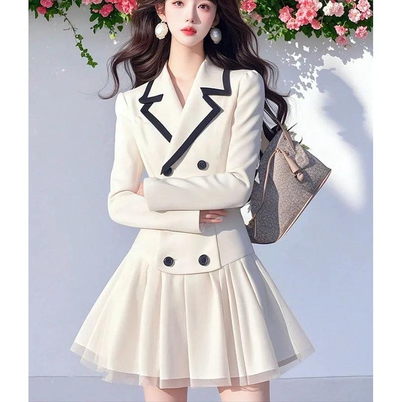 Office Blazer Dress Women Elegant Preppy Style Pleated Blazer Short Dress Fashion double-breasted Lapel Party Evening Dress Y2K