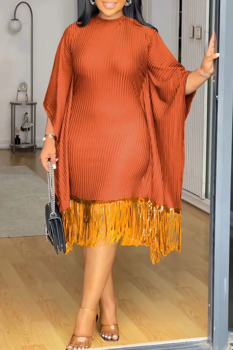 African Dresses For Women Elegant Dashiki 2025 Spring Autumn Tassel Sequin Dress Ladies Traditional Africa Clothing Fairy Dress