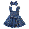 3-24Months Infant Baby Girl Golden Dot Slip Blue Dress Toddler Girl Summer Fashion Party Princess Dresses with Headband 2Pcs Set
