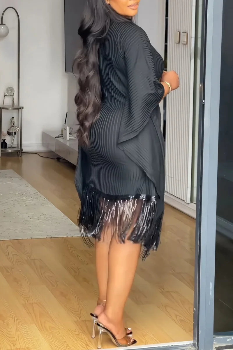 African Dresses For Women Elegant Dashiki 2025 Spring Autumn Tassel Sequin Dress Ladies Traditional Africa Clothing Fairy Dress