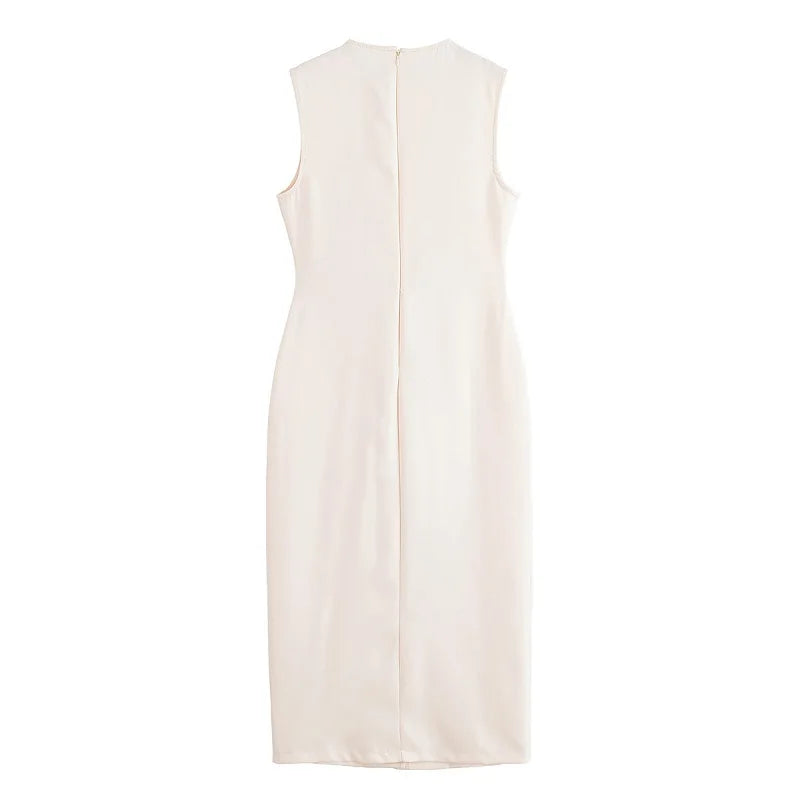 MUJER 2025 Womens Dresses Black Office Long Dresses for Women Spring Sleeveless Midi Dress Woman Belt Button Women's Dress Vest